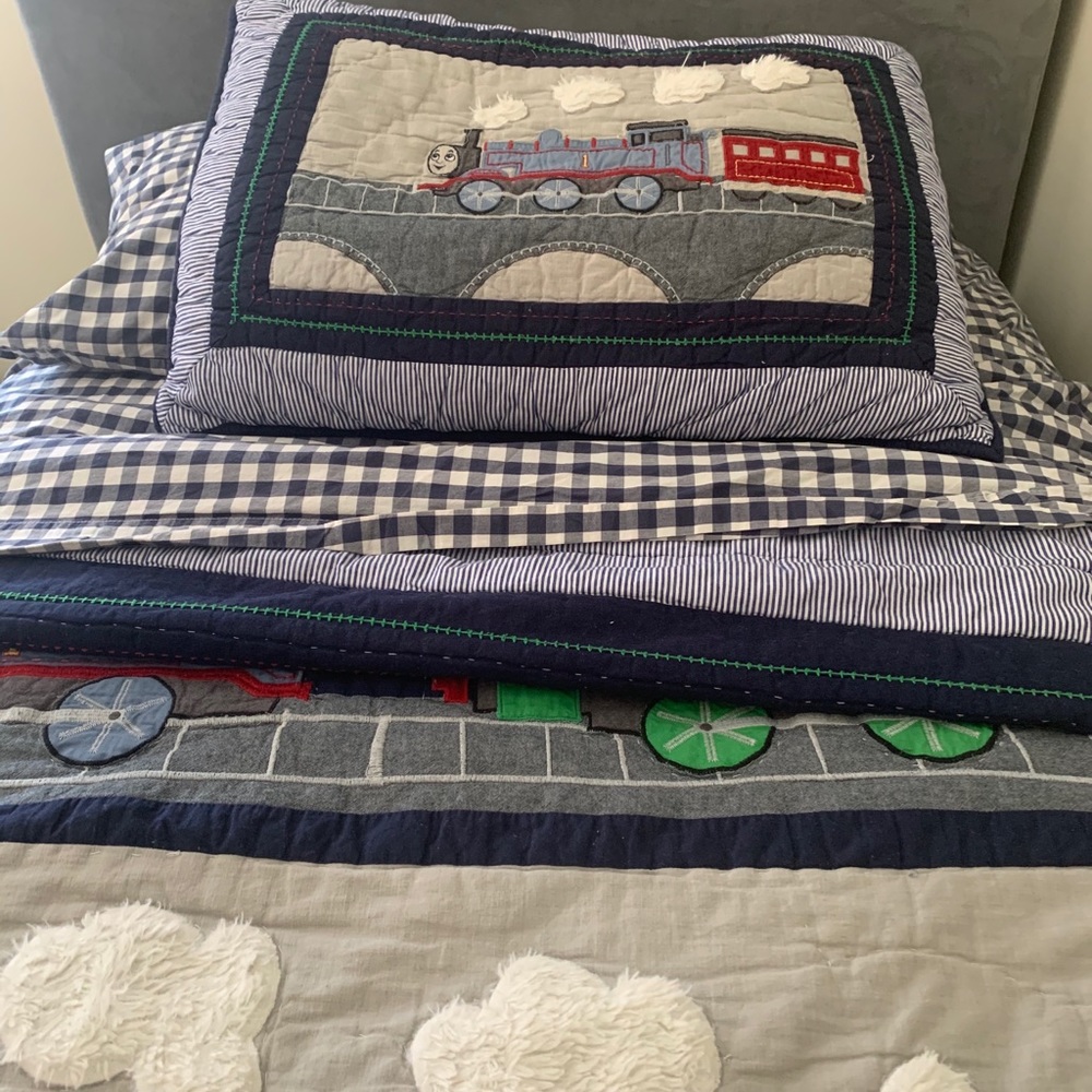 Pottery Barn Kids train quilt and sham